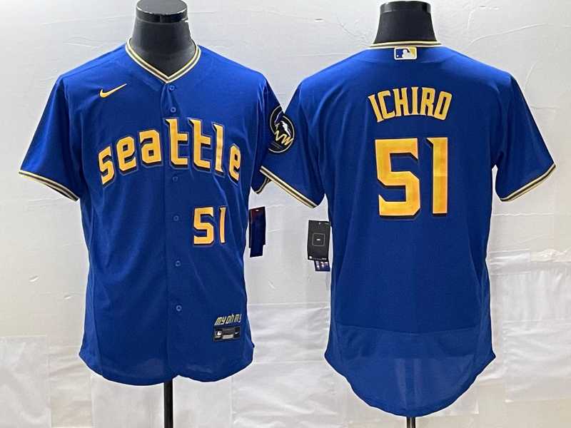 Men's Seattle Mariners #51 Ichiro Suzuki Number Blue 2023 City Connect Flex Base Stitched Jerseys